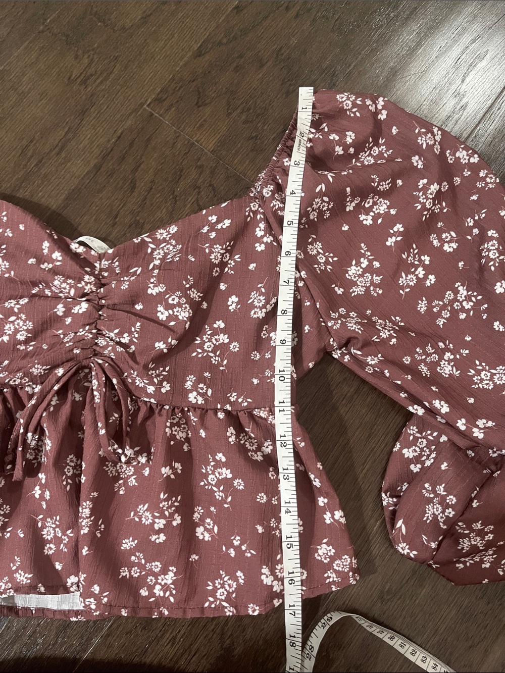 Altar'd State Mauve Brown Floral Ruched Peplum Blouse - Picture 5 of 10